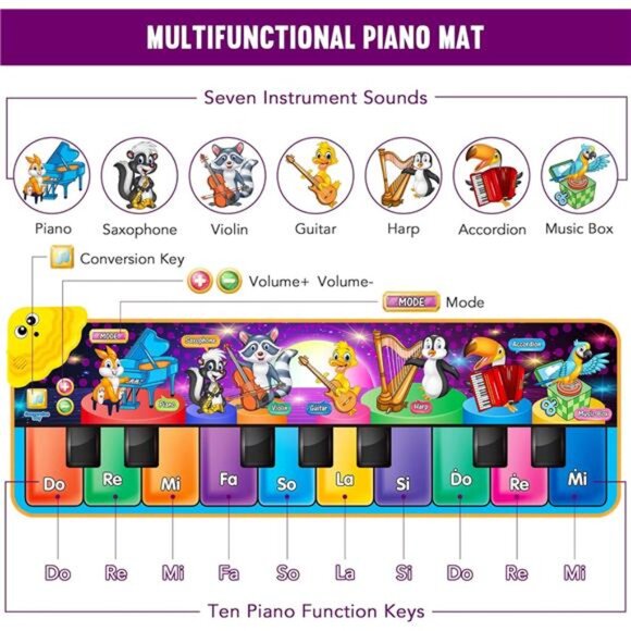 Kids Musical Piano Mats with 25 Music Sounds,Musical Toys Baby Floor Piano - Picture 2 of 8